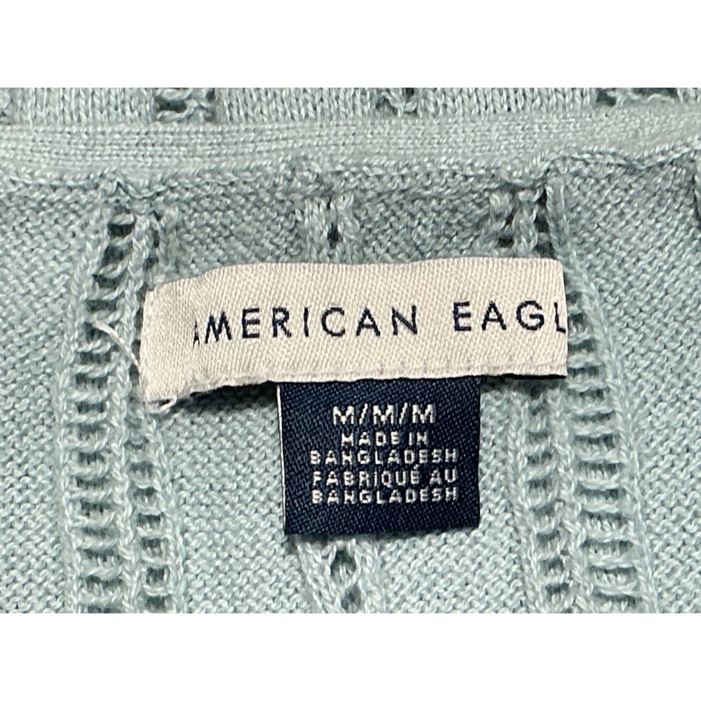 American Eagle Button Front Tank Top Size Medium Blue Knit Ruffle Hem - Picture 9 of 14